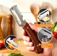 3 in 1 Stainless Steel Vegetable Peeler, Slicer & Shredder – Imported Quality with Wooden Handle