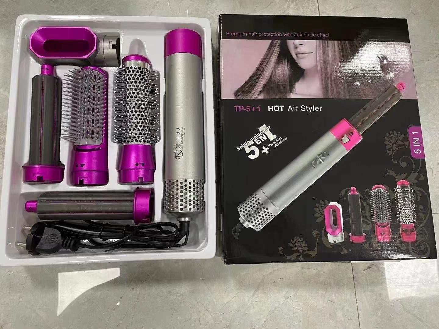 5-in-1 Hair Styler Hot Air Brush Volumizer Straightener Curler
