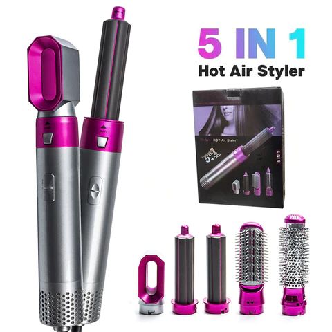 5-in-1 Hair Styler Hot Air Brush Volumizer Straightener Curler