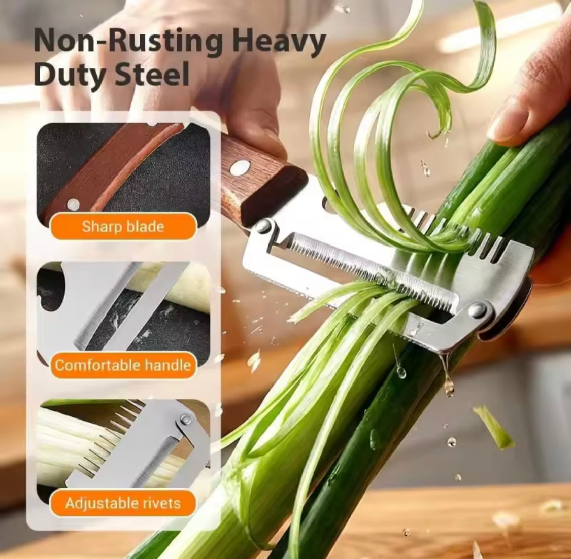 3 in 1 Stainless Steel Vegetable Peeler, Slicer & Shredder – Imported Quality with Wooden Handle